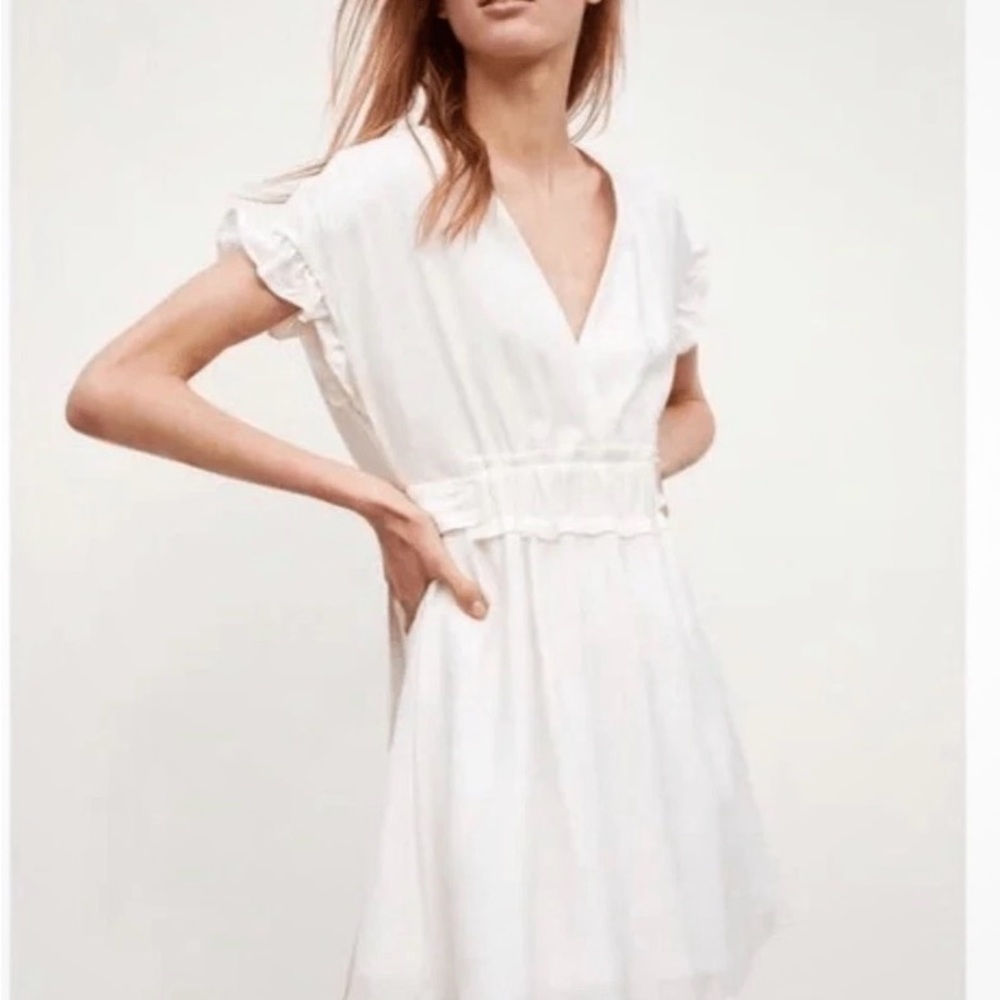 Zara White Mini Dress with Ruffle Sleeves